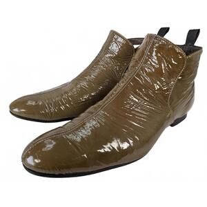 Paul Smith Italy Men Ankle Boots Pat. Leather Olive Green 11